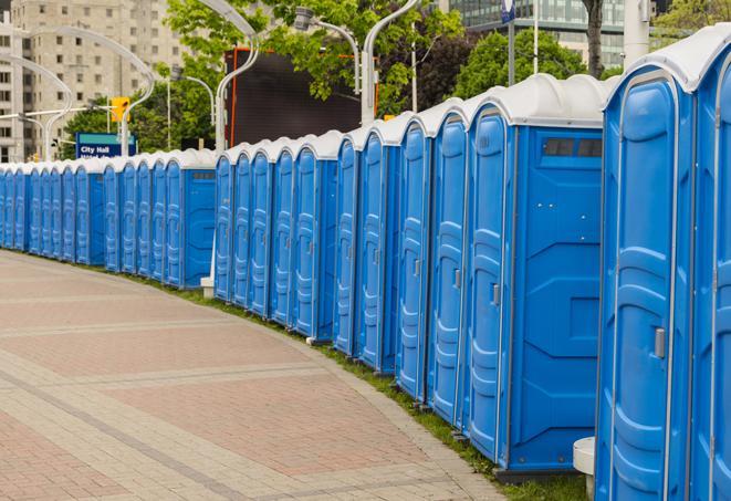 Seasonal porta potty units set up at a Bridgeton, New Jersey venue
