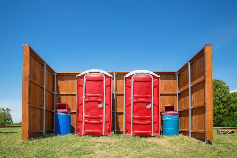 Short-term porta potty units staged for delivery in Bridgeton, New Jersey